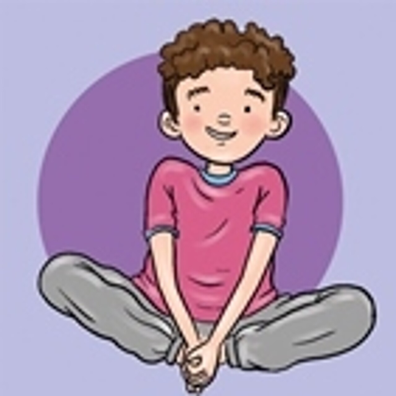 Die Illustration zeigt einen Jungen im Schneidersitz und steht für die Yoga-Übung „Schmetterling".