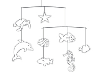 Zeichnung eines Mobilés mit Fischen