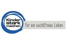 Logo der Mitmach-Initiative "Kinder stark machen" Kinder stark machen Logo mit Zusatz Für ein suchtfreies Leben