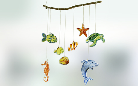 gebasteltes Mobile mit Fischen
