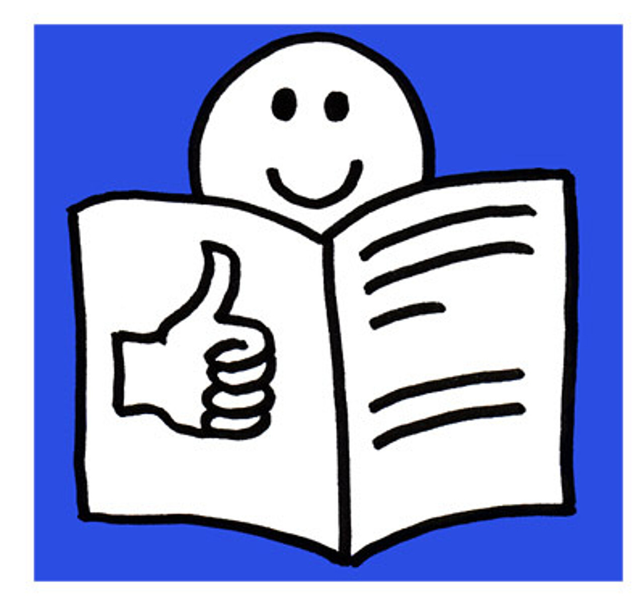 Logo der leichten Sprache, bestehend aus einem Buch, einem Daumen hoch und einem lächelnden Smilie