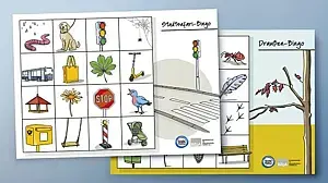 Bastelvorlage mit kleinen Motiven zum Ausschneiden