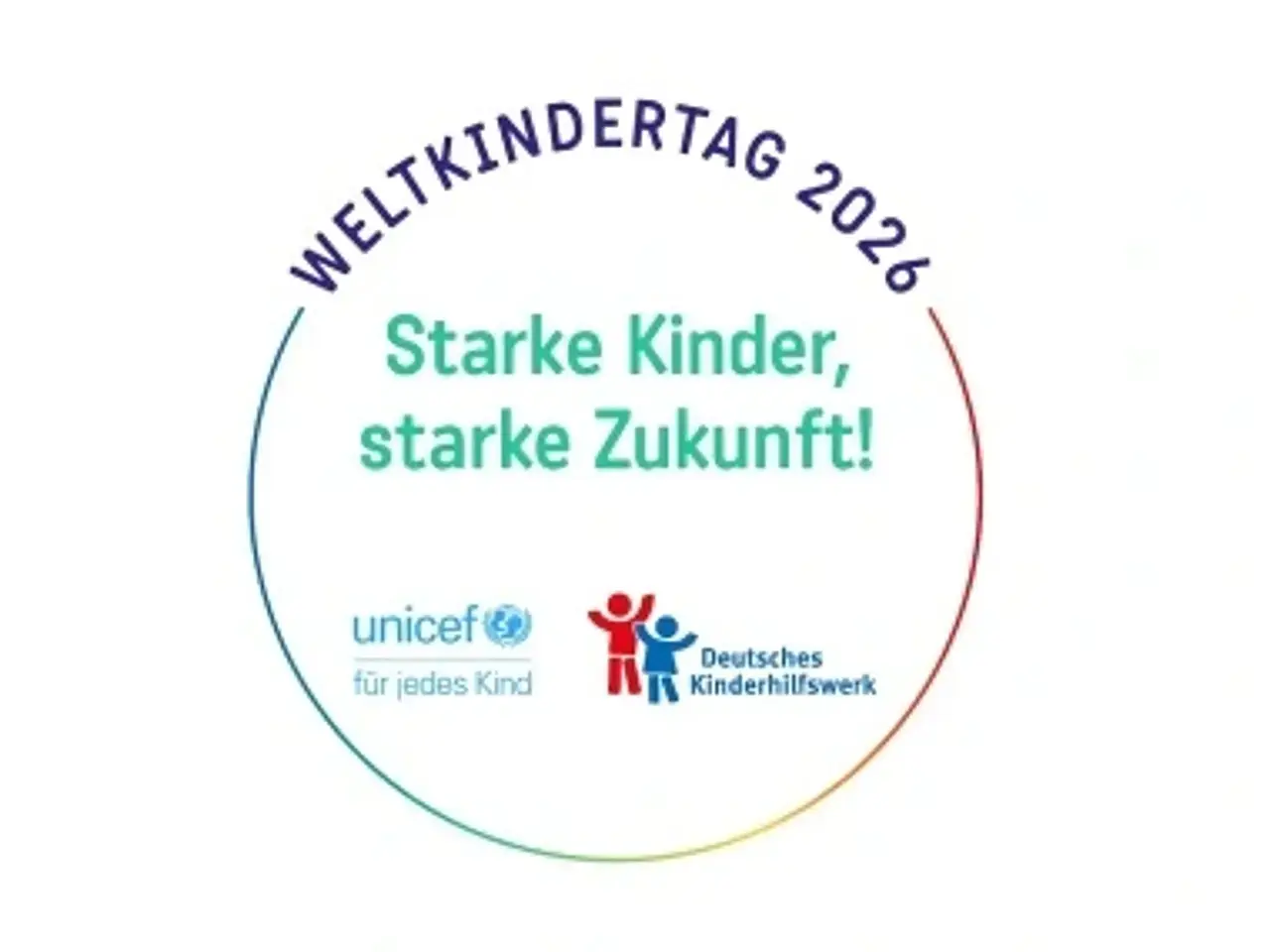 © Deutsches Kinderhilfswerk e.V./ Unicef Kreisrundes Logo zum Weltkindertag mit dem Schriftzug „Starke Kinder, starke Zukunft!“