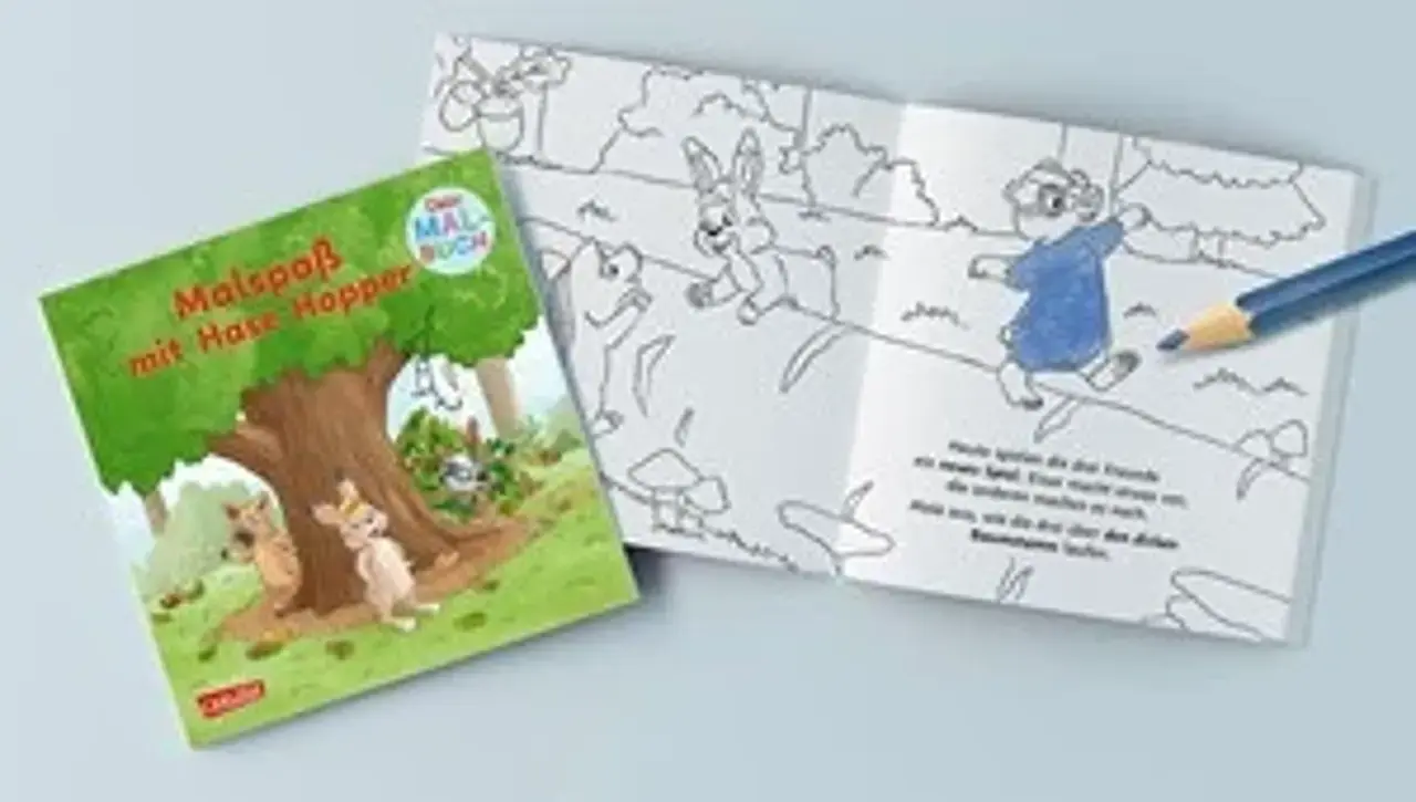 Ansicht des Ausmalheft-Covers und auf eine Innenseite zum Ausmalen. 