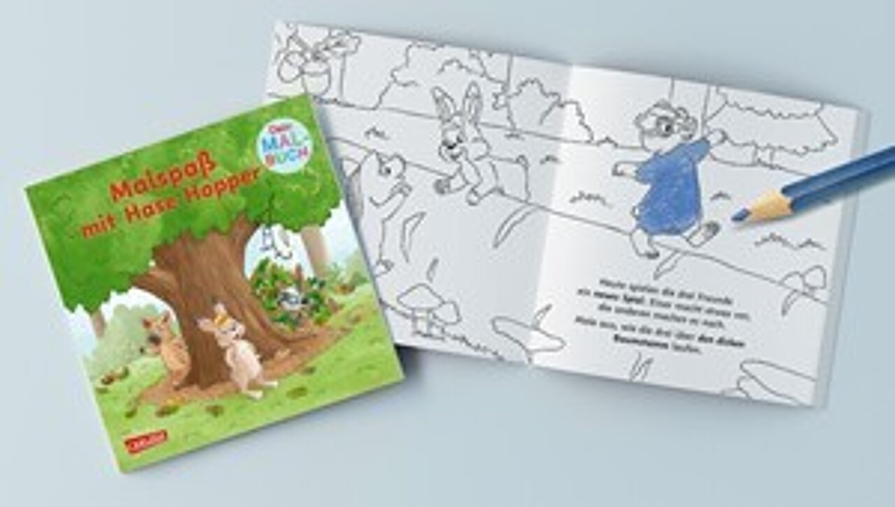 Ansicht des Ausmalheft-Covers und auf eine Innenseite zum Ausmalen. 