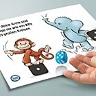 Illustration von Affe und Elephant mit Hand, die würfelt.