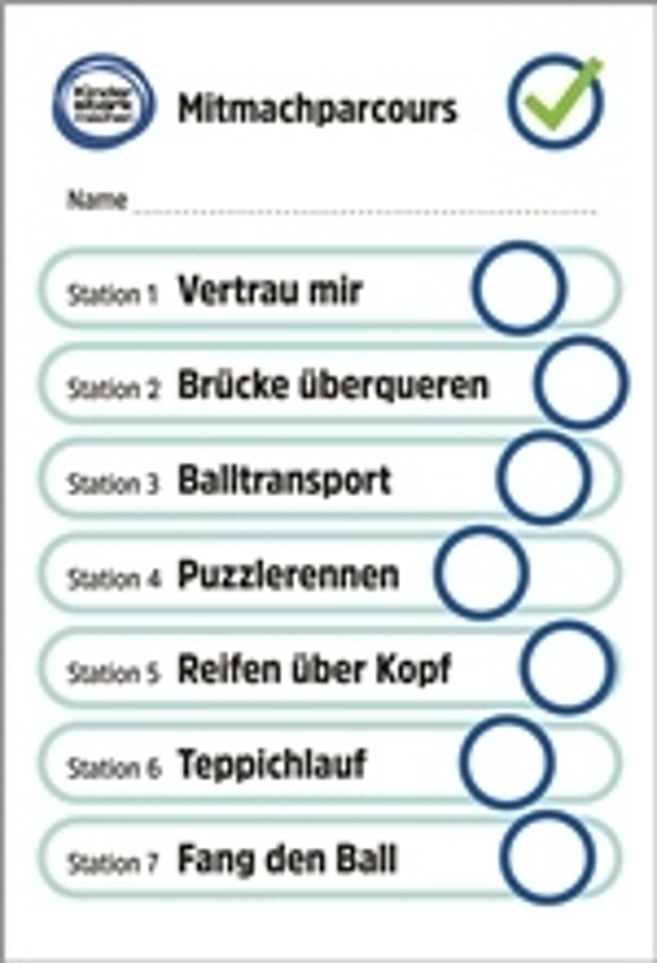 Aktionskarte mit sieben Stationen zum Ankreuzen