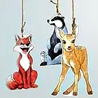 Ausschnitt des gebastelten Mobile mit Waldtieren