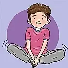 Illustration eines Jungens im Schneidersitz, der die Yoga-Übung „Schmetterling" macht.