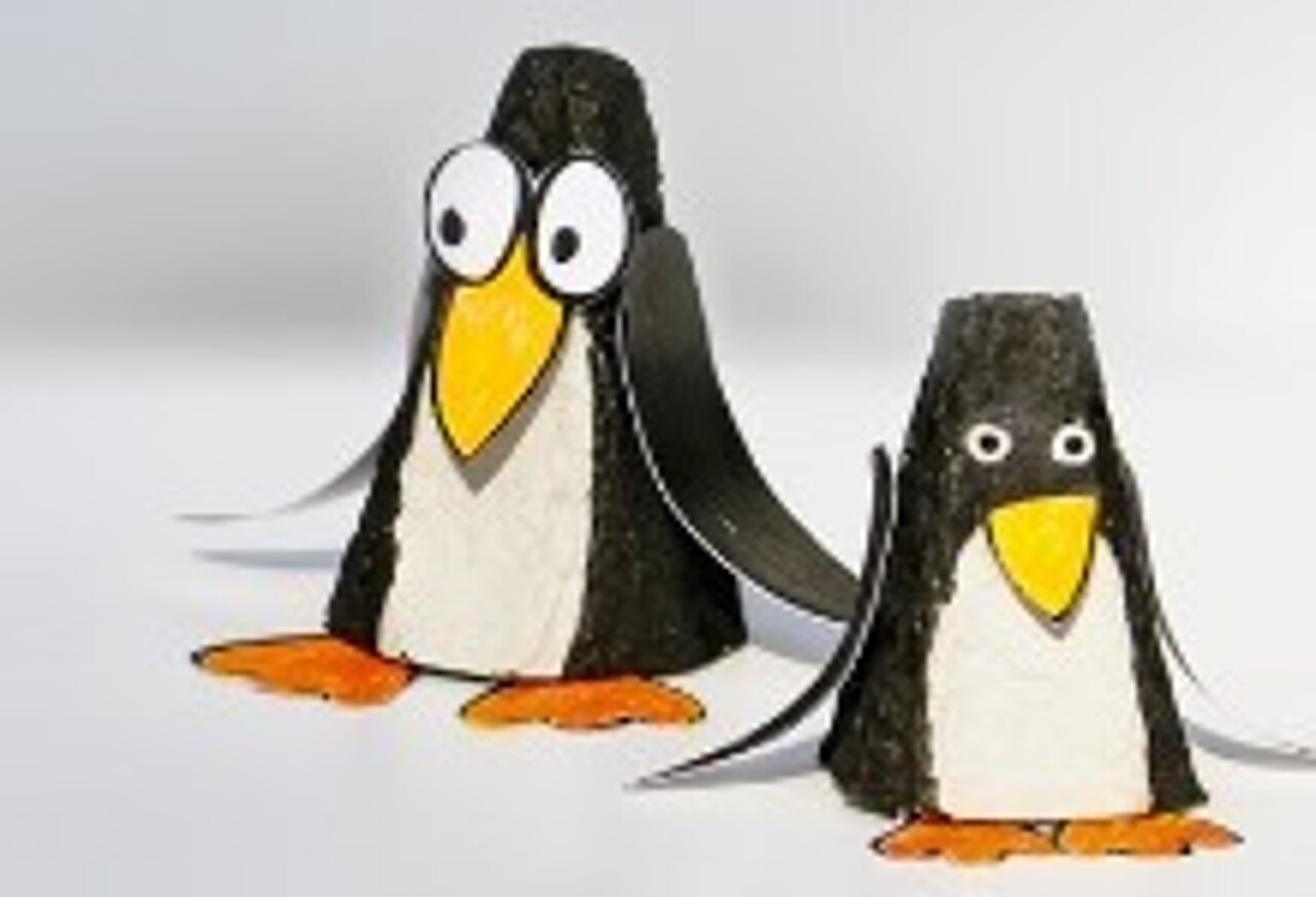 Bastelvorlage Pinguin aus Eierkarton
