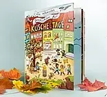 Die Titelseite des Buches „Die schönsten Geschichten für Kuscheltage" zeigt viele spielende Kinder und Tiere neben einem herbstlichen Baum und einer bunten Häuserzeile.