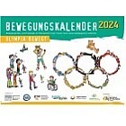 Das Titelbild des dsj-Bewegungskalenders zeigt eine Zeichnung von Kindern, die die olympischen Ringe bilden und Kindern, die dazu applaudieren.