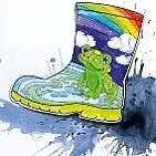 Bild eines ausgemalten Gummistiefels mit einem Frosch darauf