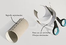 Elefantenteile zerschnittene Klopapierrolle und Schere