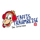 DTJ-Maskottchen Taffi mit Kopfhörern und dem Schriftzug „Taffis Traumreise-Das Interview“